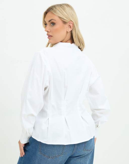Yours Clothing Cinched seam detail shirt in white, 3 of 4