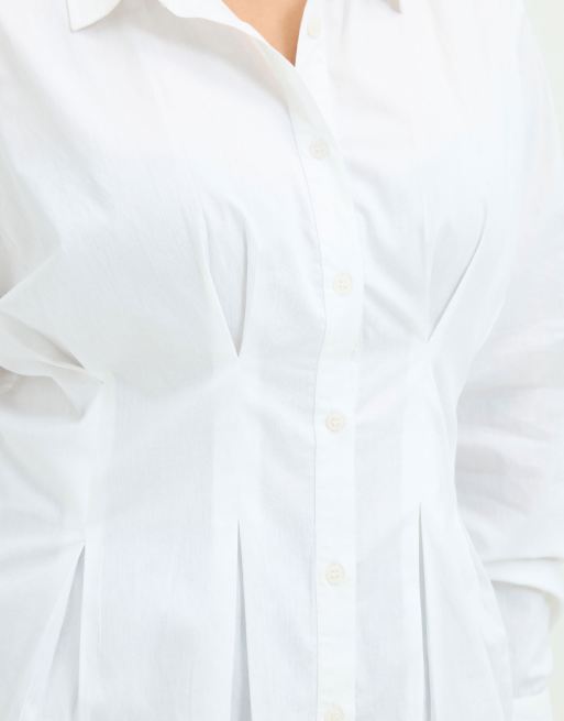 Yours Clothing Cinched seam detail shirt in white, 4 of 4