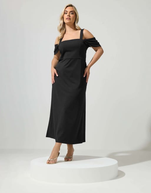 Yours Clothing Cold shoulder maxi dress in black, 2 of 4