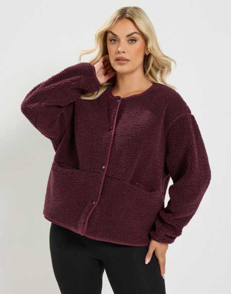 Yours Clothing Collarless fleece jacket in red - view 1