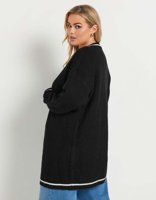 Yours Clothing Contrast knitted cardigan in black, 4 of 4