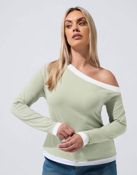 Yours Clothing Contrast off shoulder top in natural