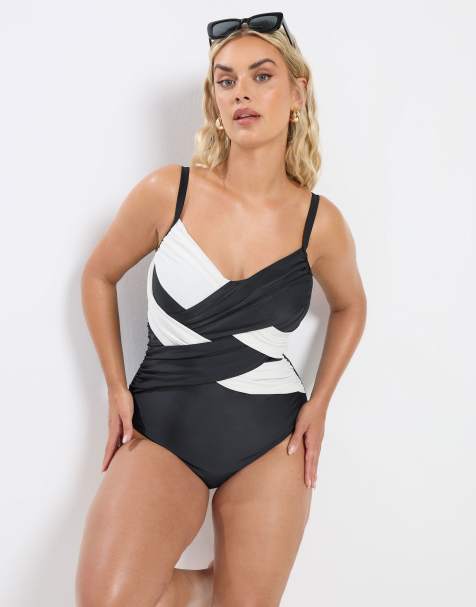 Yours Clothing Contrast super sculpt swimsuit in black - view 1