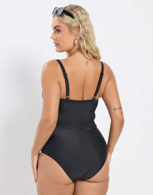 Yours Clothing Contrast super sculpt swimsuit in black, 4 of 4