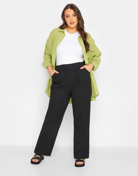 Yours Clothing Cool cotton wide leg trousers in black - view 1