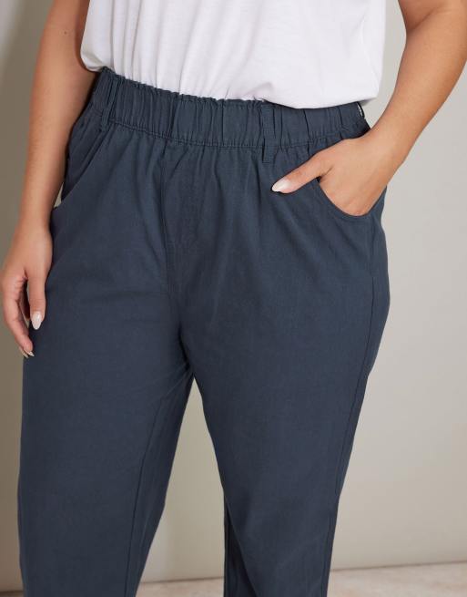Yours Clothing Cool cotton wide leg trousers in blue, 2 of 4