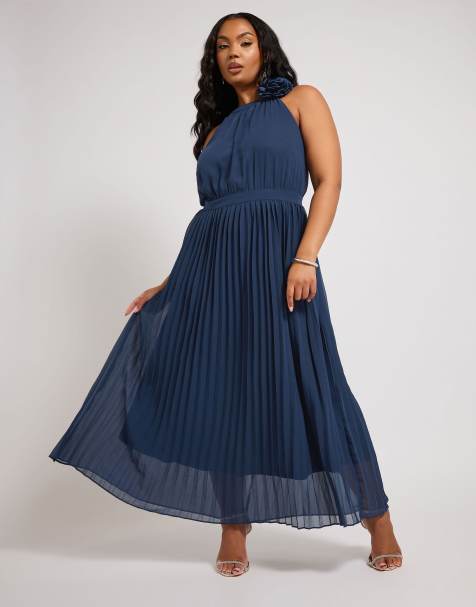 Yours Clothing Corsage pleated maxi dress in blue - view 1