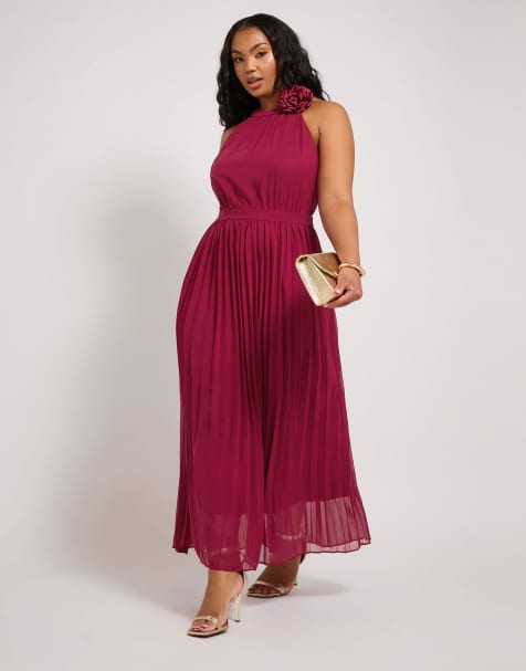 Yours Clothing Corsage pleated maxi dress in red