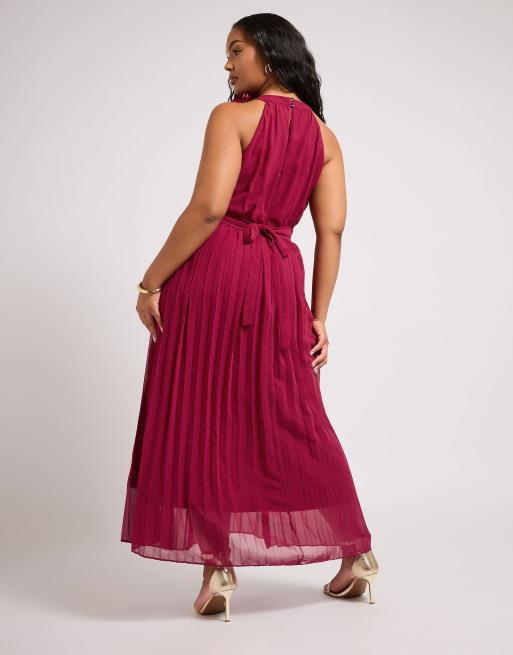 Yours Clothing Corsage pleated maxi dress in red, 2 of 4