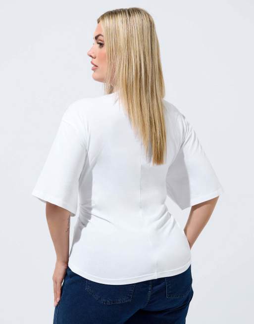 Yours Clothing Corset seam t-shirt in white, 3 of 4