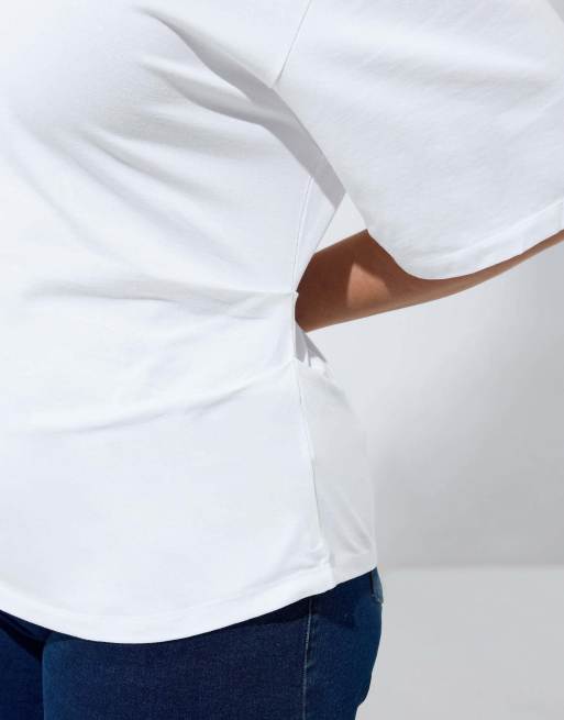 Yours Clothing Corset seam t-shirt in white, 4 of 4