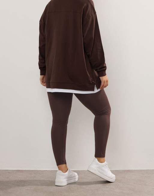 Yours Clothing Cotton stretch leggings in brown, 2 of 4