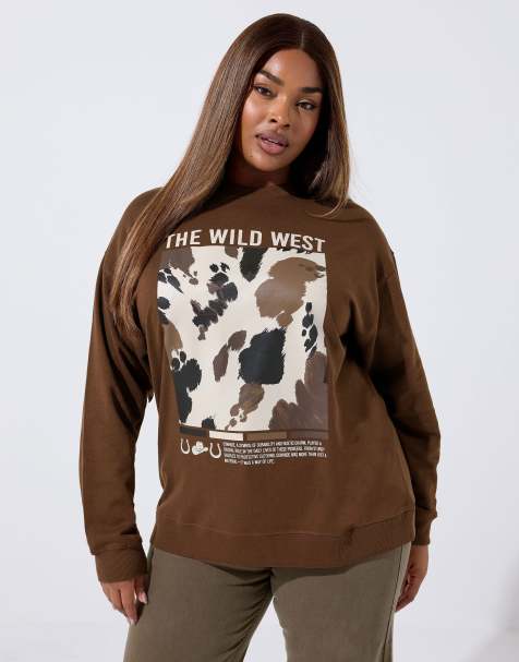 Yours Clothing Cow print sweatshirt in brown