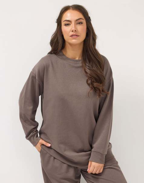 Yours Clothing Crew neck sweatshirt in brown - view 1