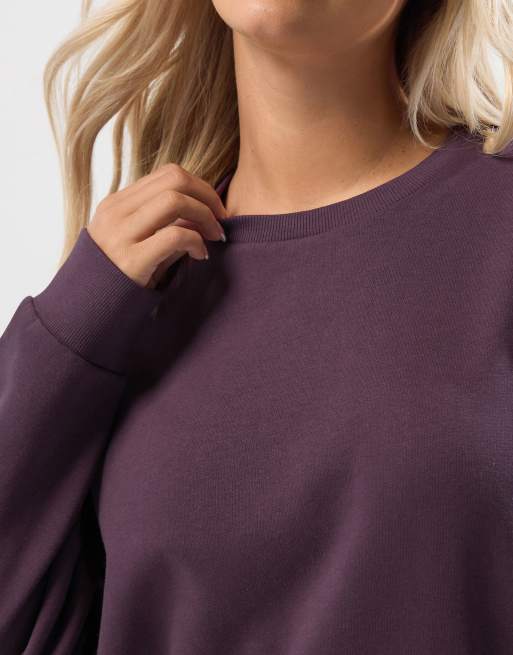 Yours Clothing Crew neck sweatshirt & jogger set in purple, 3 of 3