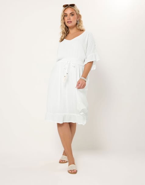 Yours Clothing Crinkle beach dress in white - view 1