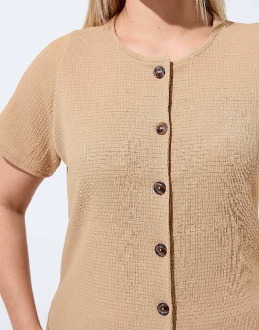 Yours Clothing Crinkle short sleeve top in natural, 4 of 4