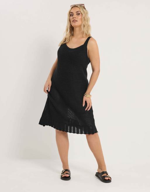 Yours Clothing Crochet mini swing dress in black, 3 of 4