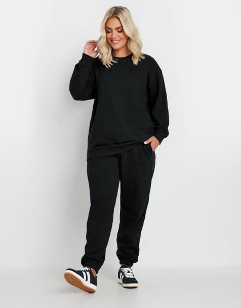 Yours Clothing Cuff jogger set in black - view 1