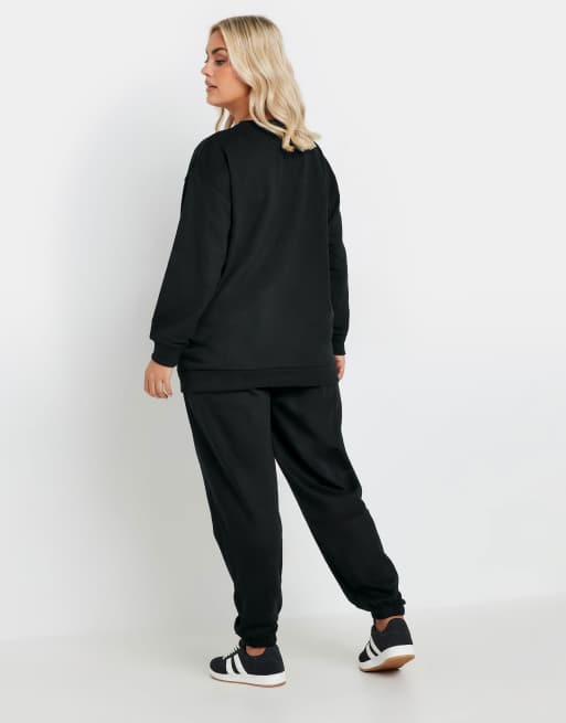 Yours Clothing Cuff jogger set in black, 3 of 3