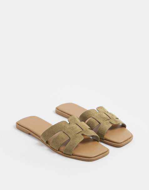 Yours Clothing Cut out mule sandals in wide e fit in green - view 1