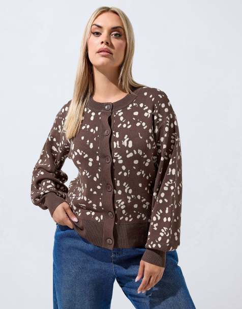 Yours Clothing Deer print cardigan in brown - view 1