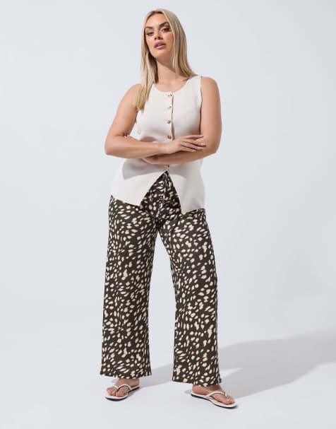 Yours Clothing Deer print wide leg trousers in brown - view 1