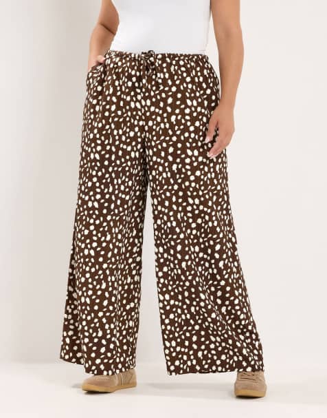 Yours Clothing Deer print wide leg trousers in brown - view 1