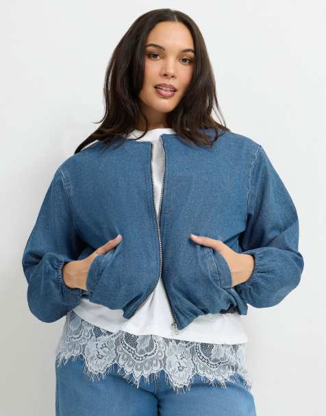 Yours Clothing Denim bomber jacket in blue - view 1