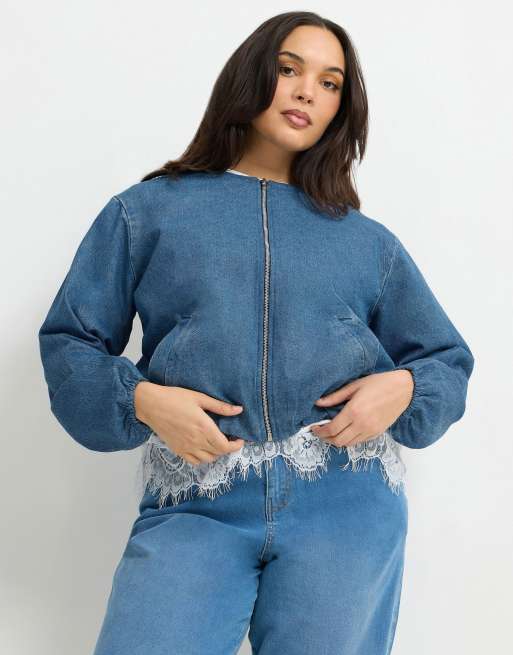 Yours Clothing Denim bomber jacket in blue, 2 of 4