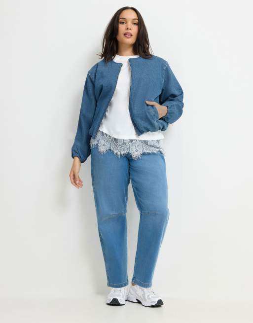 Yours Clothing Denim bomber jacket in blue, 3 of 4