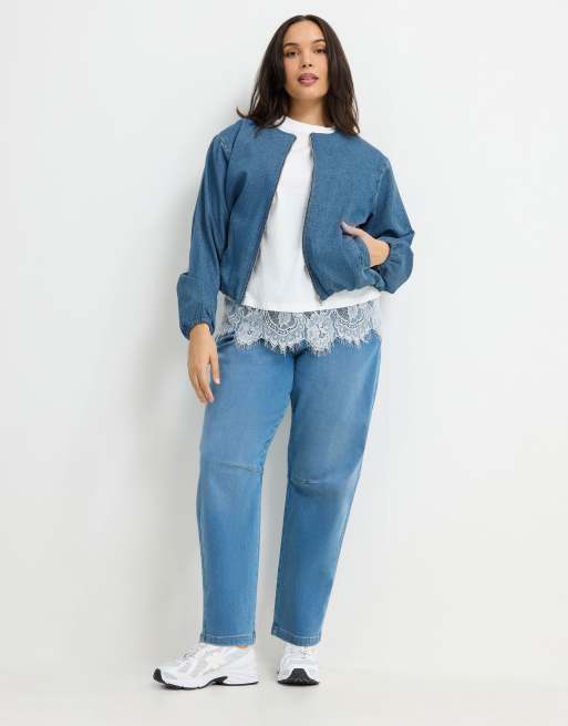Yours Clothing Denim bomber jacket in blue, 4 of 4