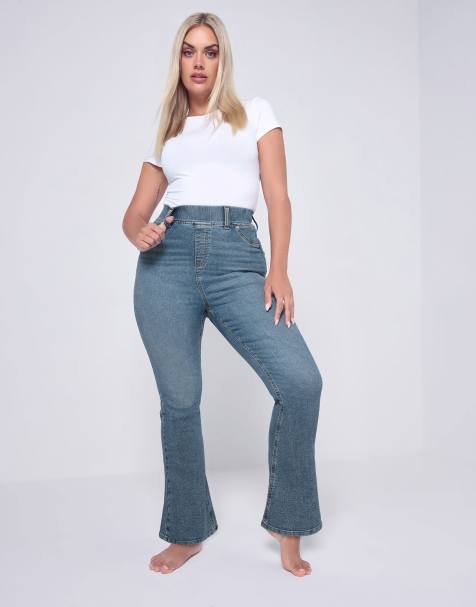 Yours Clothing Denim flared jeggings in blue - view 1