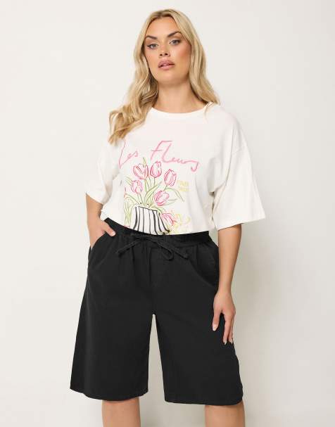 Yours Clothing Denim jorts in black - view 1