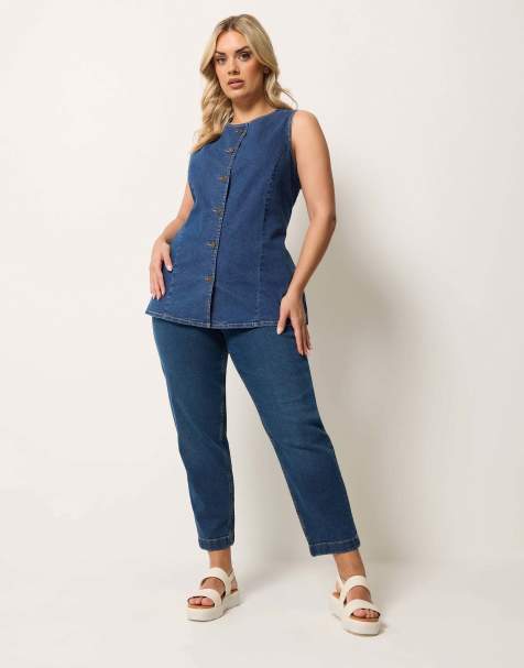 Yours Clothing Denim longline waistcoat in blue
