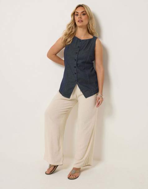 Yours Clothing Denim longline waistcoat in blue