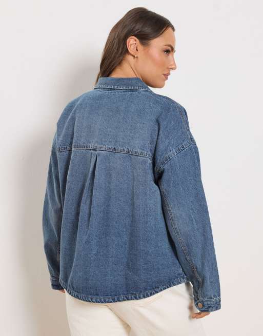 Yours Clothing Denim shacket in blue, 2 of 4