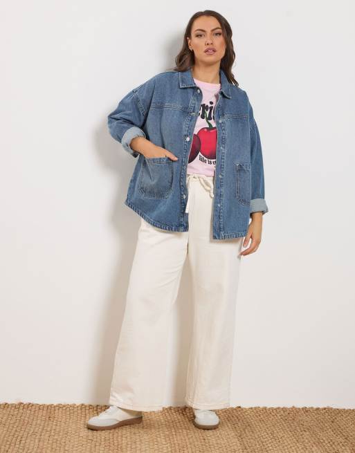 Yours Clothing Denim shacket in blue, 4 of 4