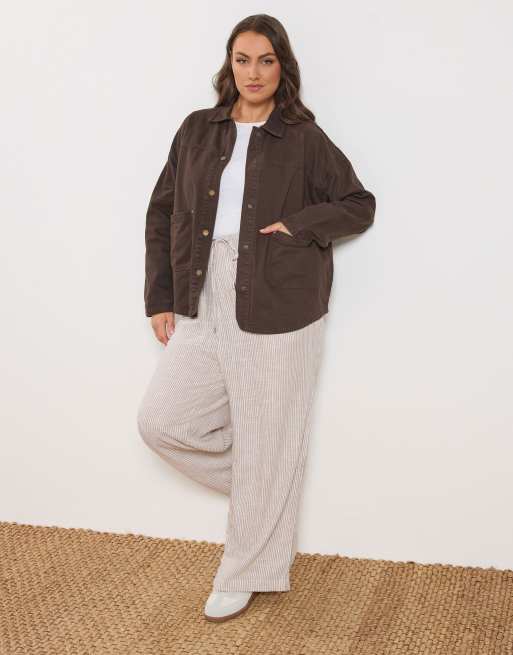 Yours Clothing Denim shacket in brown, 2 of 4