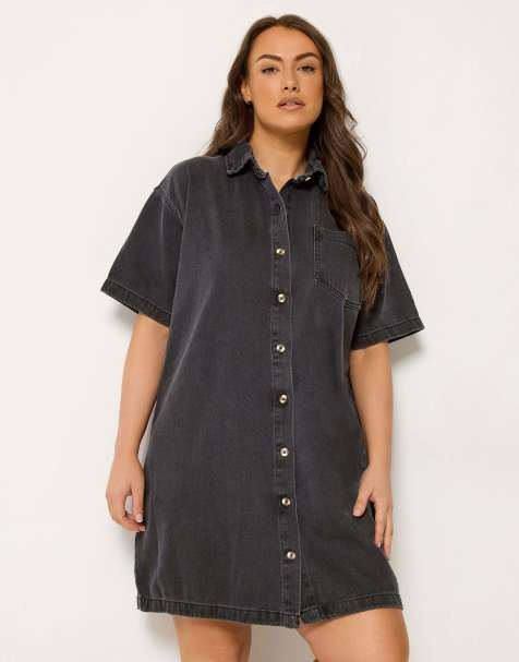 Yours Clothing Denim shirt dress in black - view 1