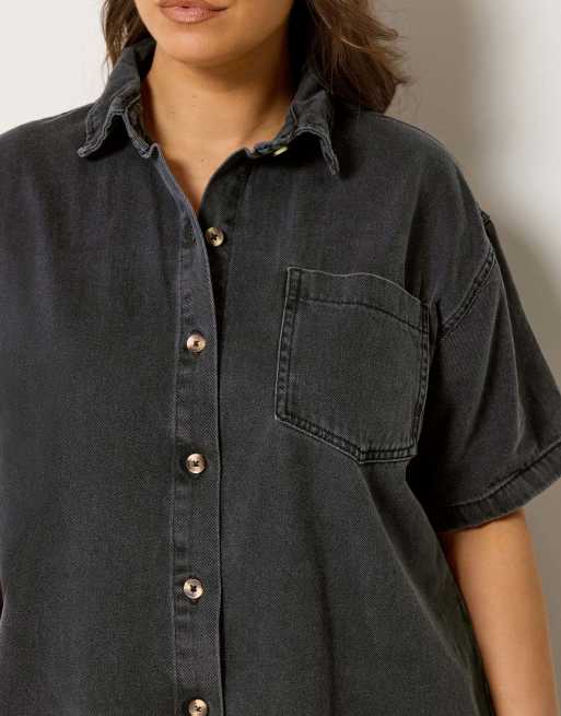 Yours Clothing Denim shirt dress in black, 3 of 4