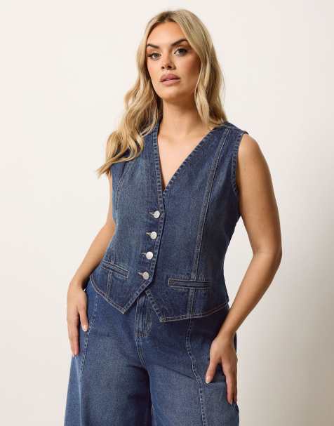 Yours Clothing Denim waistcoat in blue