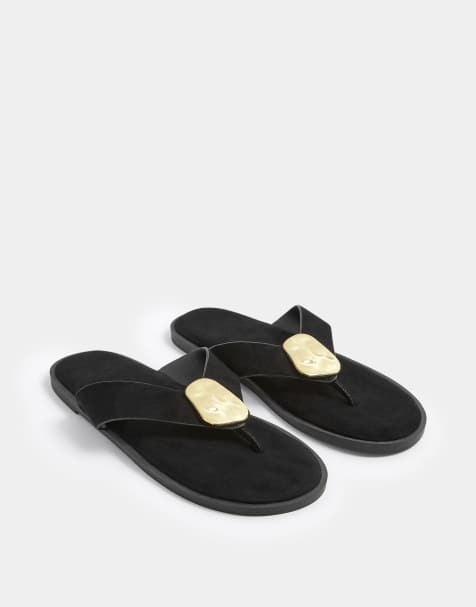 Yours Clothing Disk sandals in extra wide eee fit in black - view 1