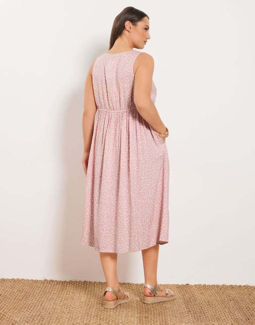 Yours Clothing Ditsy floral sundress in pink, 3 of 4