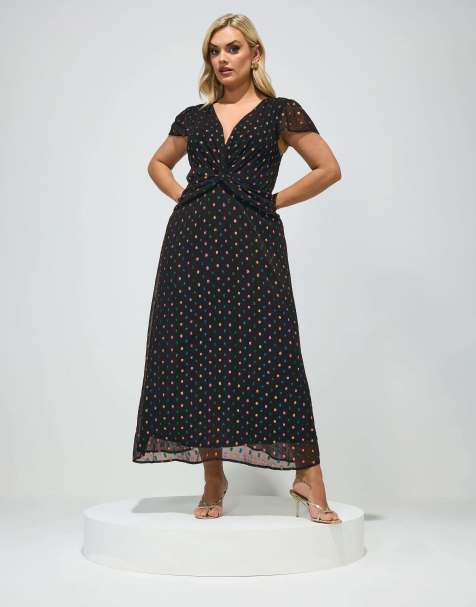 Yours Clothing Dobby twist front maxi dress in black - view 1