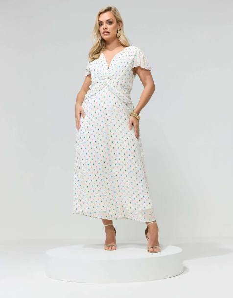 Yours Clothing Dobby twist front maxi dress in white - view 1
