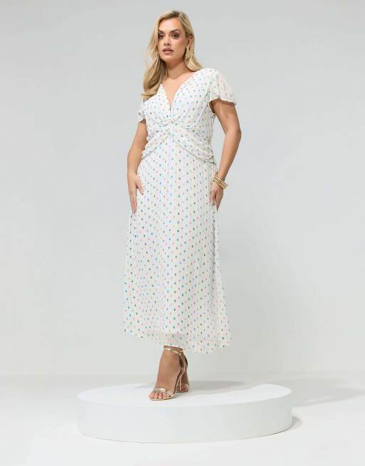 Yours Clothing Dobby twist front maxi dress in white, 2 of 4