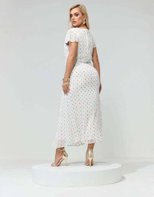 Yours Clothing Dobby twist front maxi dress in white, 3 of 4