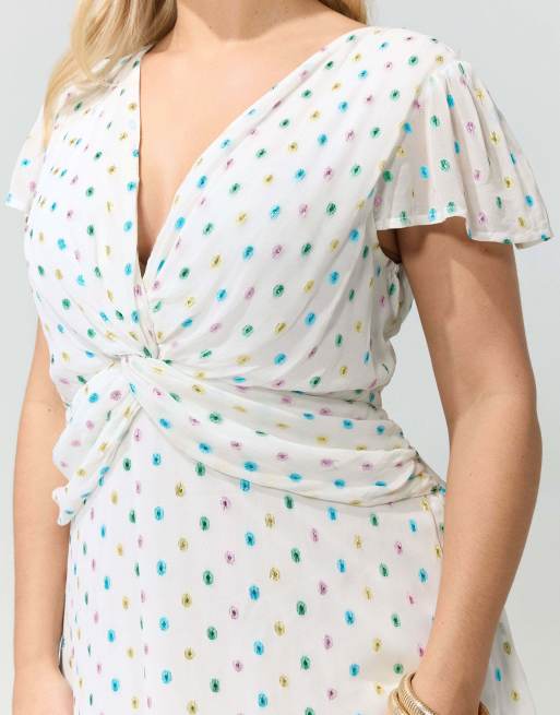 Yours Clothing Dobby twist front maxi dress in white, 4 of 4