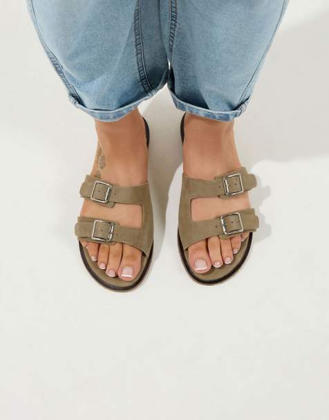 Yours Clothing Double buckle footed mule in extra wide fit in natural - view 1